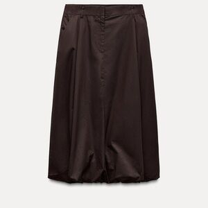 NWT ZARA DARK BROWN BALLOON MIDI SKIRT WITH DARTS
